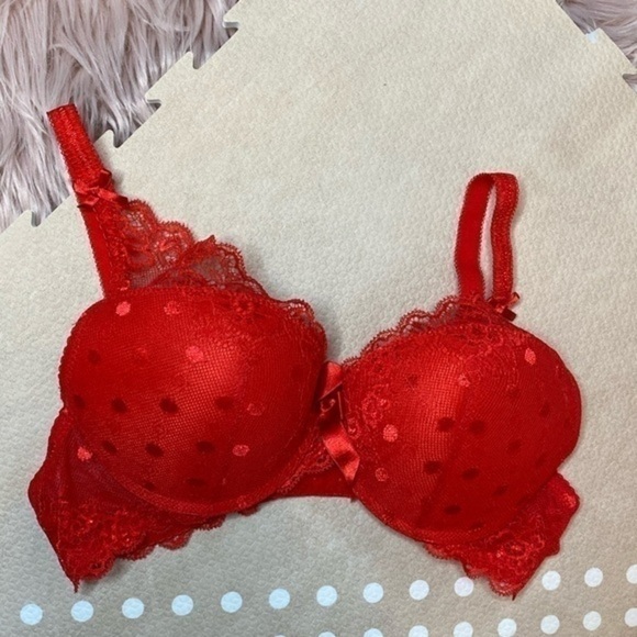 Red Lace Polka Dot Bra 34C - Picture 1 of 3